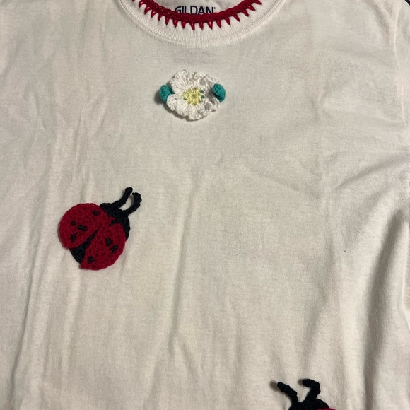 Hand Crafted Ladybug Dress with Matching Purse Crochet Red around White T Shirt - Picture 7 of 16
